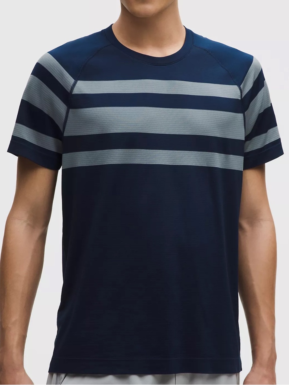 lululemon Metal Vent Tech Short Sleeve Tee Navy Grey Striped Mens S NWT